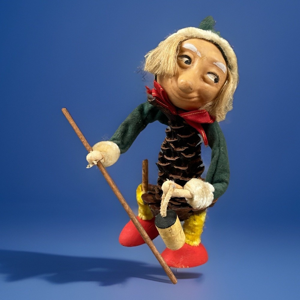 Vintage Pinecone Elf Gnome Pixie Christmas Sweden‎ Rubber Face